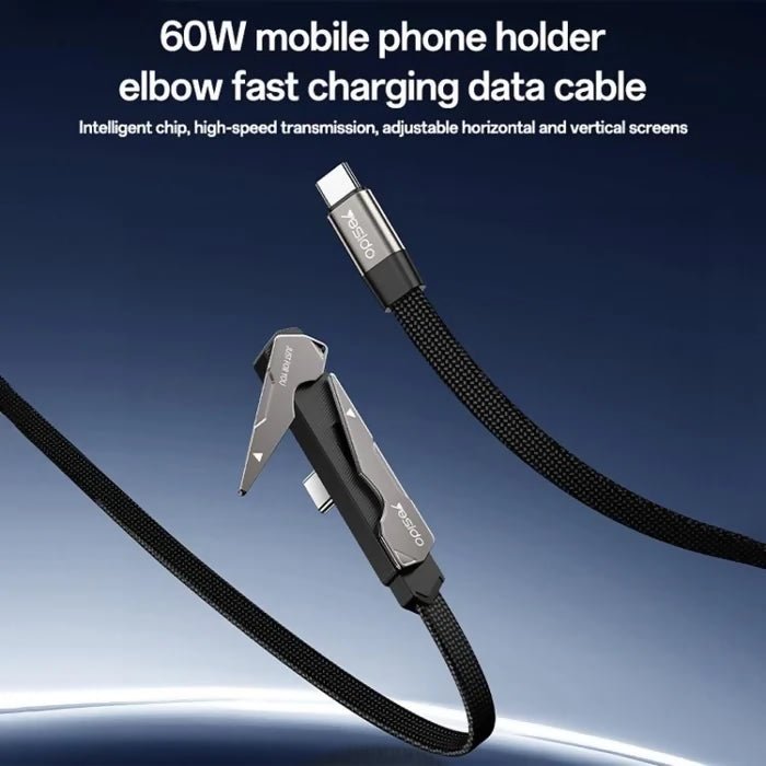 Yesido CA207 60W Type-C to Type-C Elbow Fast Charging Data Cable with Phone Holder, Length:1.2m(Gun Black) - Charging Cable & Lightning Data