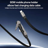 Yesido CA207 60W Type-C to Type-C Elbow Fast Charging Data Cable with Phone Holder, Length:1.2m(Gun Black) - Charging Cable & Lightning Data