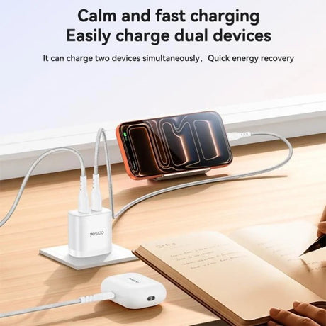 Yesido YC17U 12W 2.4A USB Dual Ports Charger Set with 1m USB to Type-C Data Cable - Charger