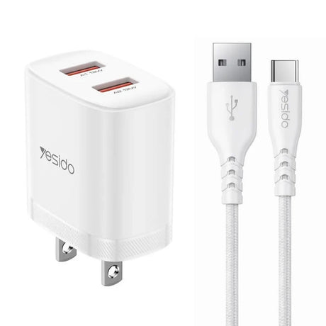 Yesido YC17U 12W 2.4A USB Dual Ports Charger Set with 1m USB to Type-C Data Cable - Charger