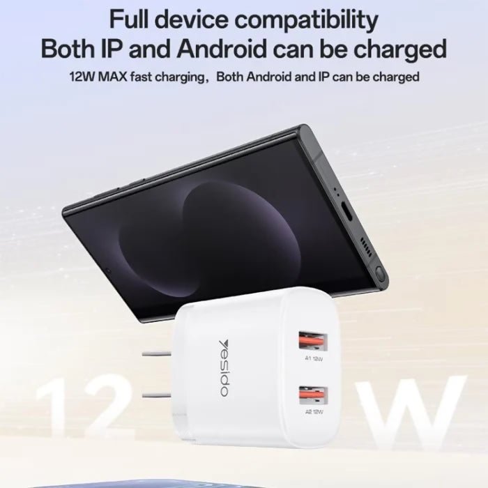 Yesido YC17U 12W 2.4A USB Dual Ports Charger Set with 1m USB to Type-C Data Cable - Charger
