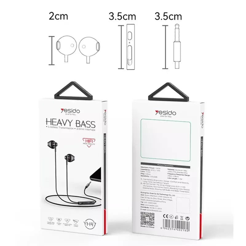 Yesido YH47 3.5mm Wired Earphone Built-in Microphone HiFi Sound Headset - Earphones