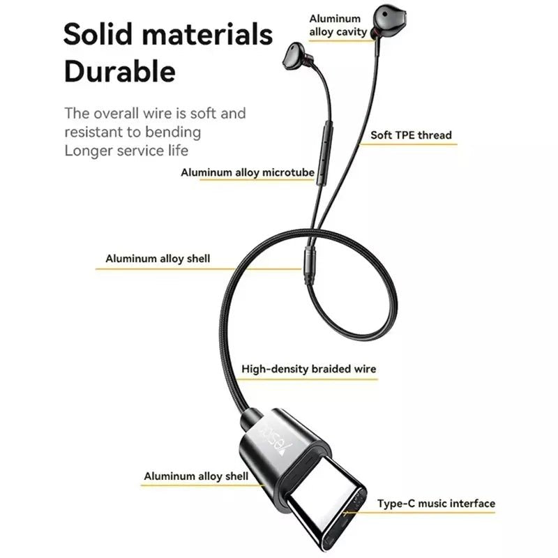 Yesido YH49 Type-C Digital Earphones Lossless Audio Wired Earbuds - Earphones