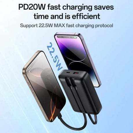 Yesido YP84 10000mAh Power Bank Digital Display 22.5W Fast Charging Portable Phone Charger with Built-in Type-C 8Pin Cable - Power Bank