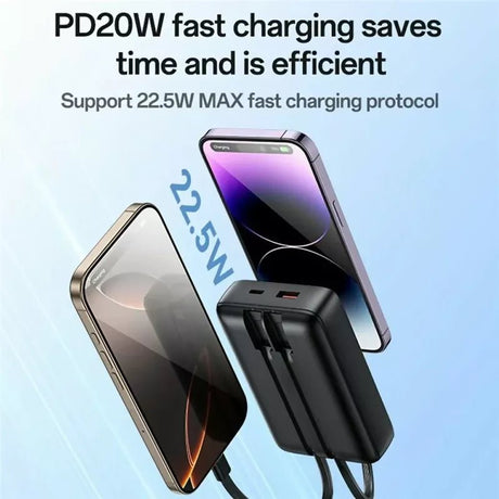 Yesido YP85 20000mAh Power Bank with Built In Type C + iP Cables Digital Display 22.5W Fast Charging Portable Charger - Power Bank