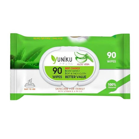 កន្សែងសើម Yuniku Wipes Aloe Vera 90pcs - កន្សែងសើម ក្រដាសស្ងួត និងសំឡីត្បាលត្រចៀក (Wet Wipes, Dry Paper & Earwax)