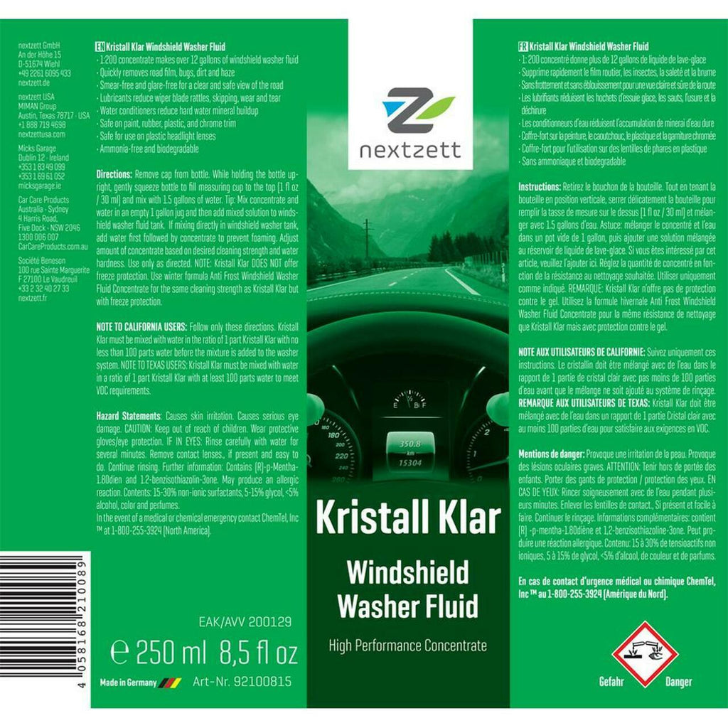 nextzett Kristall Klar Windshield Washer Fluid Concentrate