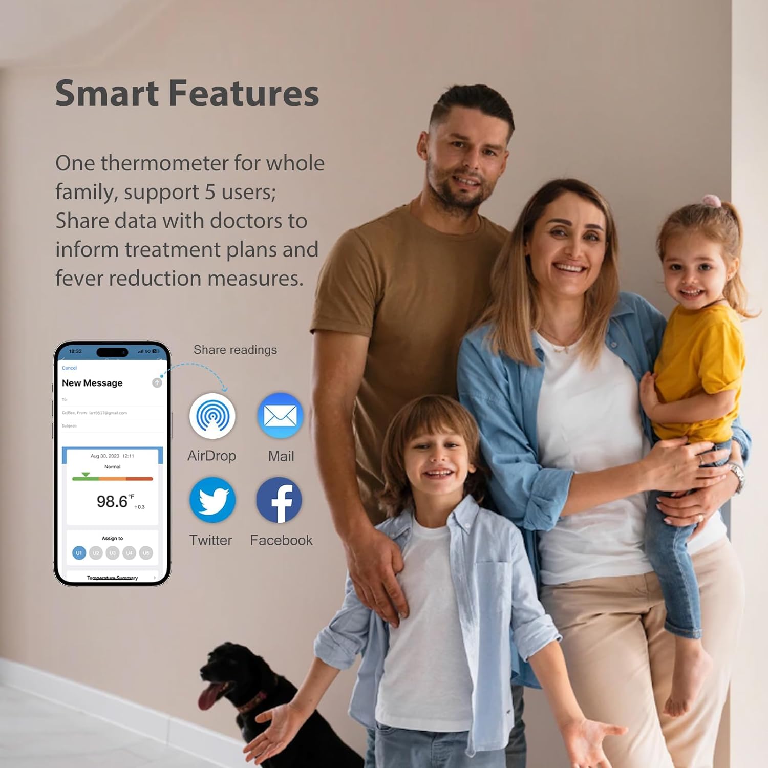 iHealth Smart Bluetooth Thermometer for Adults and Kids - Wireless No-Touch Digital Thermometer for Forehead - 3 Ultra-Sensitive Sensors, Large LED Digits, Vibration Mode - for Home Use, PT3SBT -