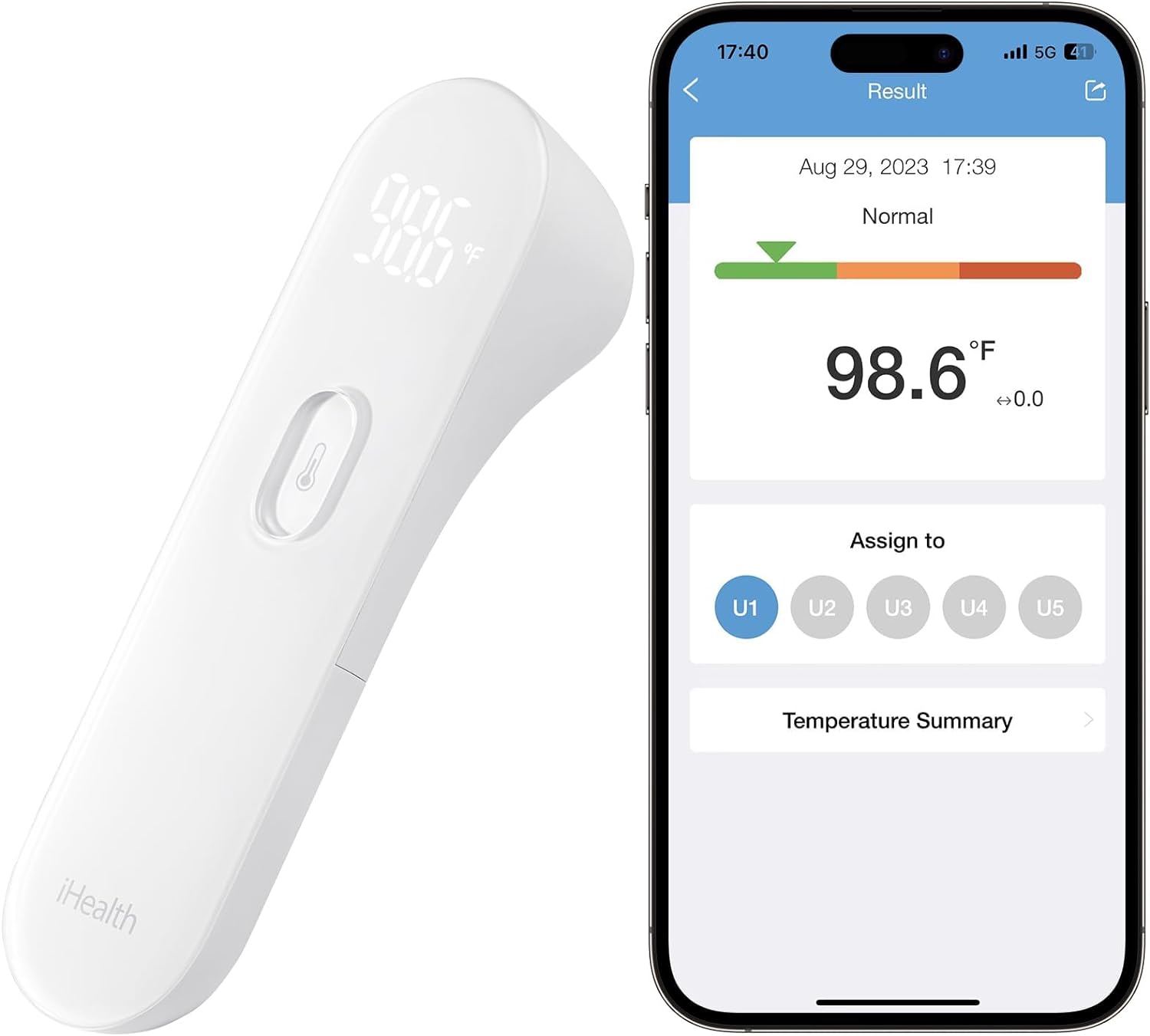 iHealth Smart Bluetooth Thermometer for Adults and Kids - Wireless No-Touch Digital Thermometer for Forehead - 3 Ultra-Sensitive Sensors, Large LED Digits, Vibration Mode - for Home Use, PT3SBT -