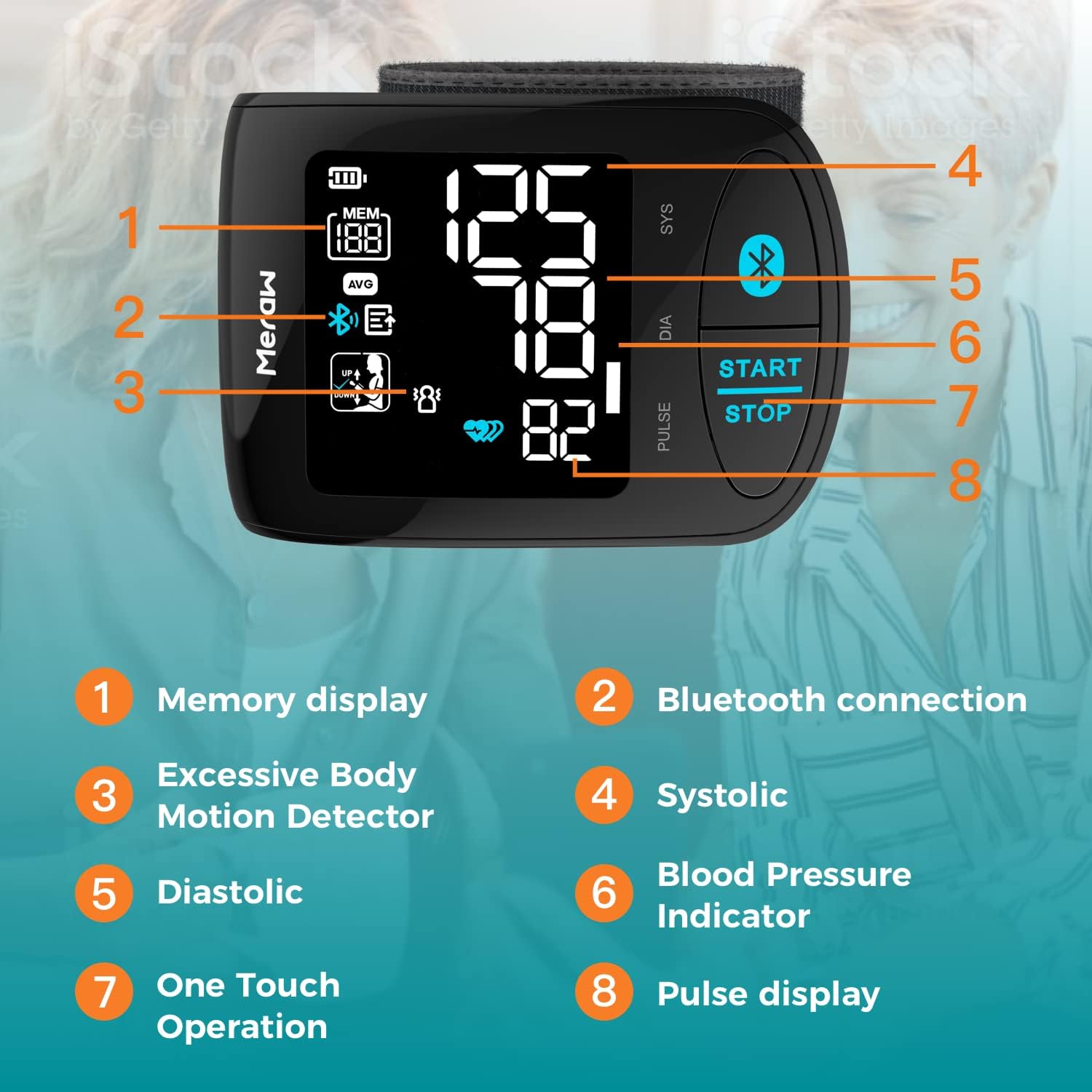 Meraw Blood Pressure Monitor Adult Cuff, Blood Pressure Cuff Monitor Wrist, Blood Pressure Machine Home Use 5.3-8.5" Irregular Heartbeat Monitoring APP Automatic Bluetooth High Accuracy Aspen Black - Health Care