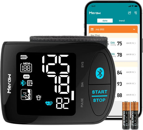 Meraw Blood Pressure Monitor Adult Cuff, Blood Pressure Cuff Monitor Wrist, Blood Pressure Machine Home Use 5.3-8.5" Irregular Heartbeat Monitoring APP Automatic Bluetooth High Accuracy Aspen Black - Health Care
